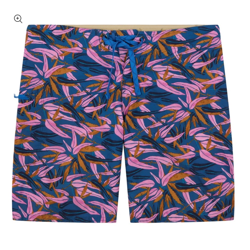 Patagonia Blue Floral Print Women's Shorts - Pink & Brown Leaves